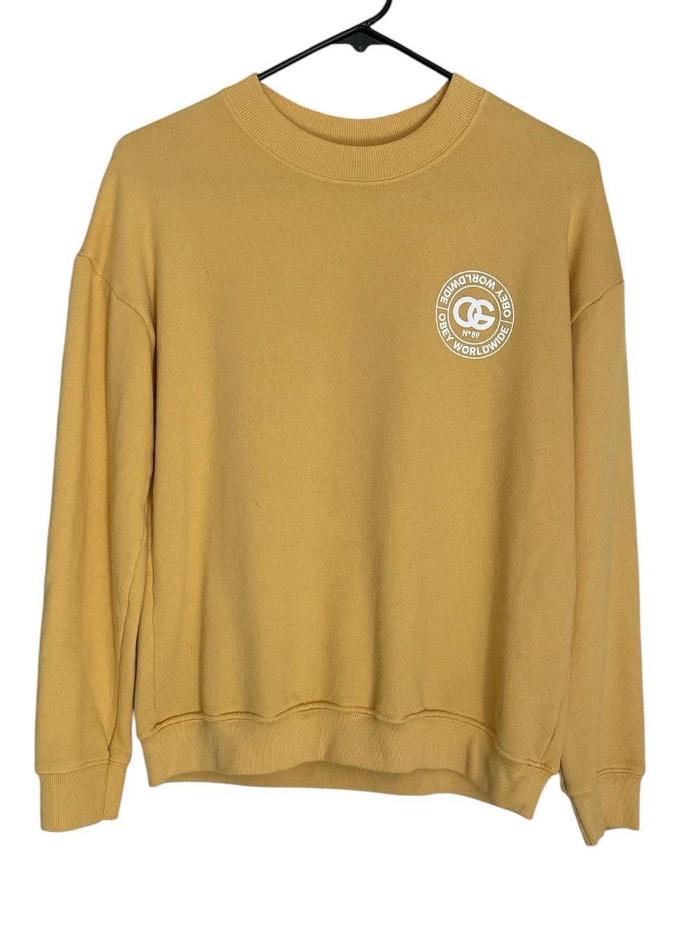 Obey Worldwide women’s Y2K yellow & white crewneck